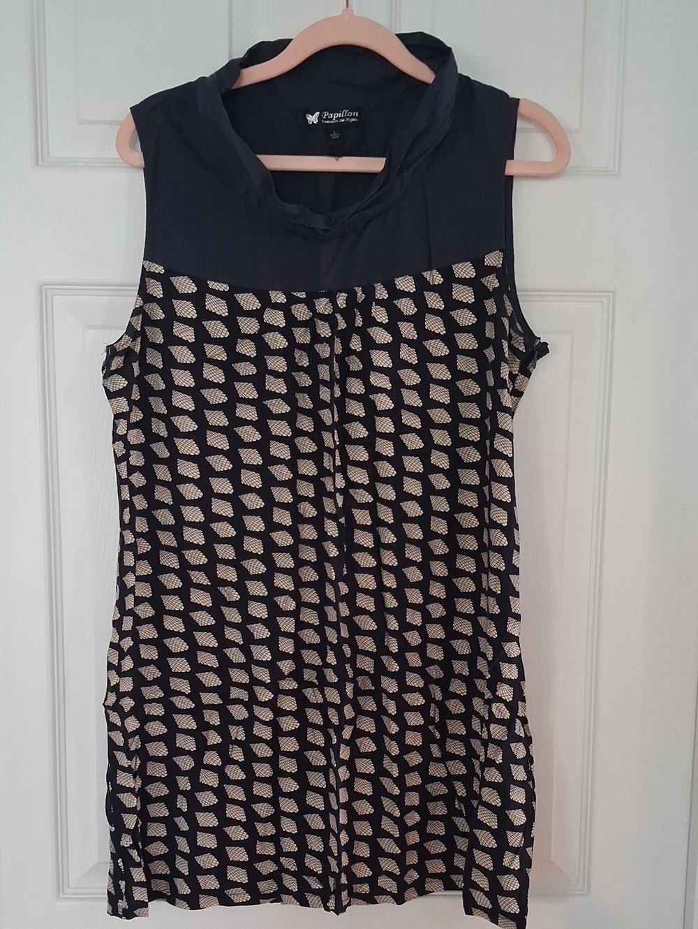 Papillon Blanc Navy and Cream Sleeveless Cowl-Neck Camisole